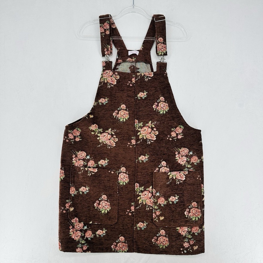 Pink Lily Tapestry Overall Dress Womens Size XL Brown‎ Floral Print Pockets